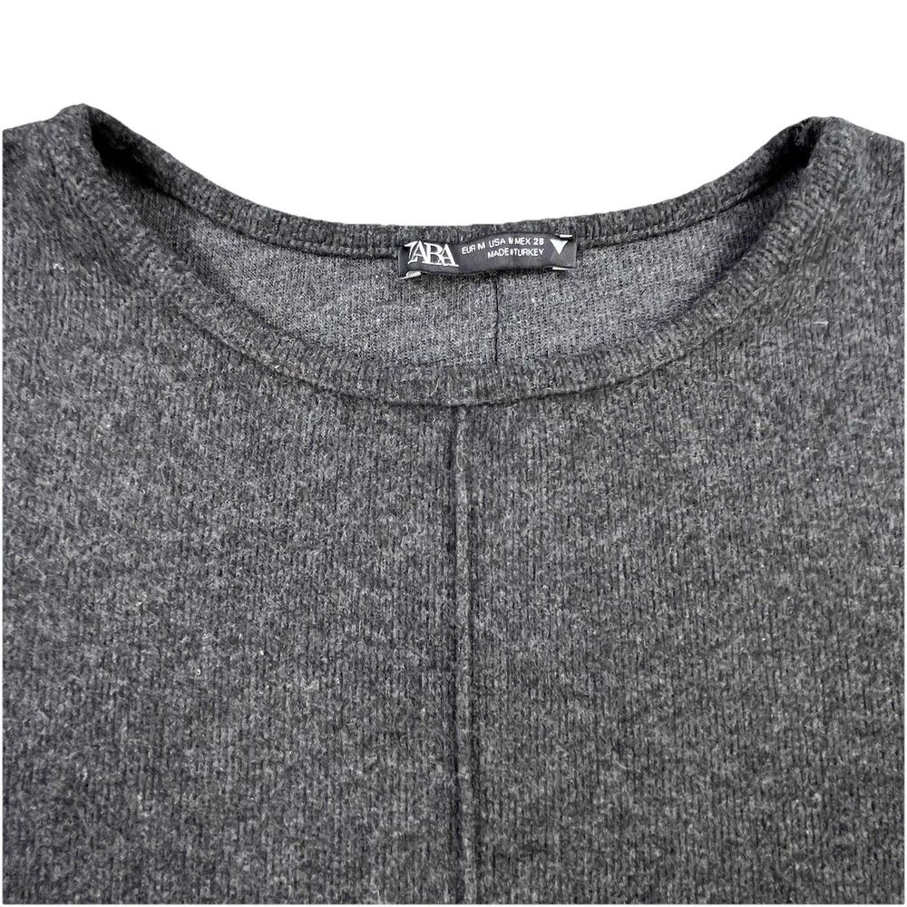 Zara Sweater Dress M Charcoal Gray Short Sleeve Inverted Seams Preppy Office - Picture 3 of 8